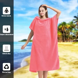 1 Piece of Solid Color Outdoor Household Sleeveless Wearable Blanket, New Thickened Absorbent Hooded Bathrobe for Adults, Quick-Drying Beach Cape, Microfiber Long Bath Skirt, Bath Towel