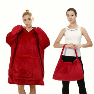 Comfortable Foldable Blanket Hoodie - Soft, Warm, Oversized Flannel Cape with Hood for Adults - Fun Birthday Gift for Women and Men, Perfect for Indoor and Outdoor Camping Use (Foldable Bag)