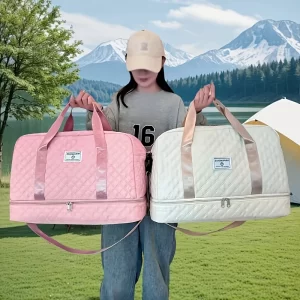 Nylon Waterproof Outdoor Travel Tote Bag + Travel Cosmetic Bag, Multifunctional Portable Large-Capacity Tote Bag, Unisex Storage Bag, Sports and Fitness Bag, Suitable for Outdoor Travel, Short-Distance Business Trips, Fashionable, Simple, Lightweight, and Suitable for Hiking