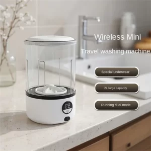 A White 2L Mini Washing Machine, 2000Mah, Fully Automatic Portable Turbine Led Washing Cup and Compact for Children's Clothing, Underwear, and Socks