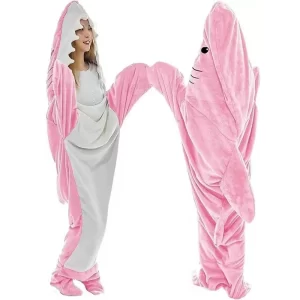Flannel Cartoon Funny Shark One-Piece Pajamas, Office Lunch Warm Sleeping Bags, Plush Hoodies, Fish Role-Playing Costumes